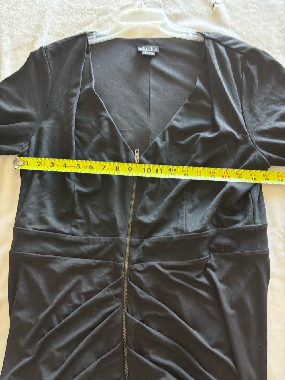 City Chic Black Ruched Zip-Front body con Dress - Picture 7 of 8